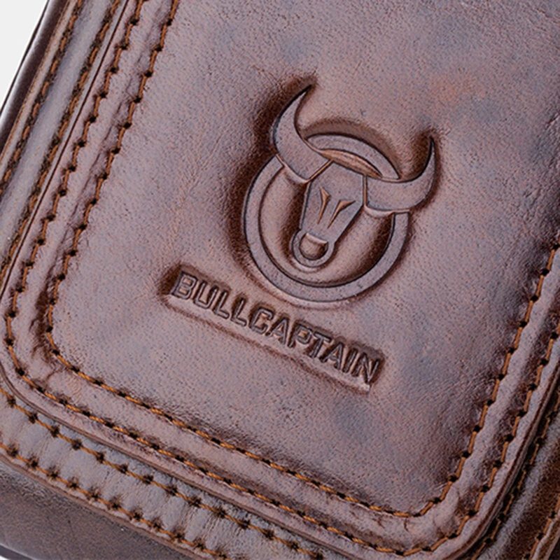 (image for) BULLCAPTAIN Men's Leather Belt Waist Bag Travel Small Fanny Pack Phone Pouch Multifunctional Male Waist Bag Leather Pouch